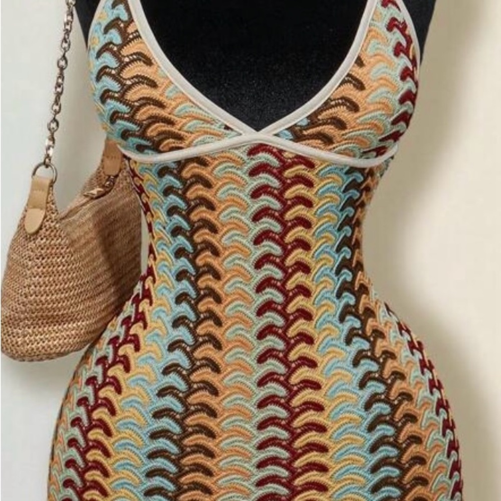 SHEIN Retro Wave Pattern mini dress - Red, Blue, Yellow